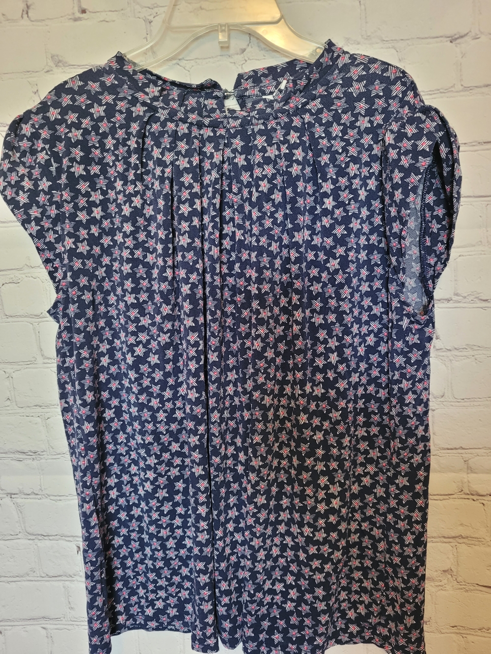 Patriotic Star Navy Red Medium Cap Sleeve Top Blouse